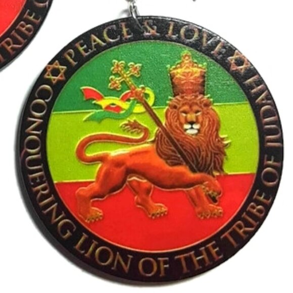 PEACE LOVE Lion of Judah  Medium Statement Dangle Wood Earrings - Picture 3 of 6